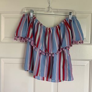 CUTE OFF THE SHOULDER Pom Pom Top!
